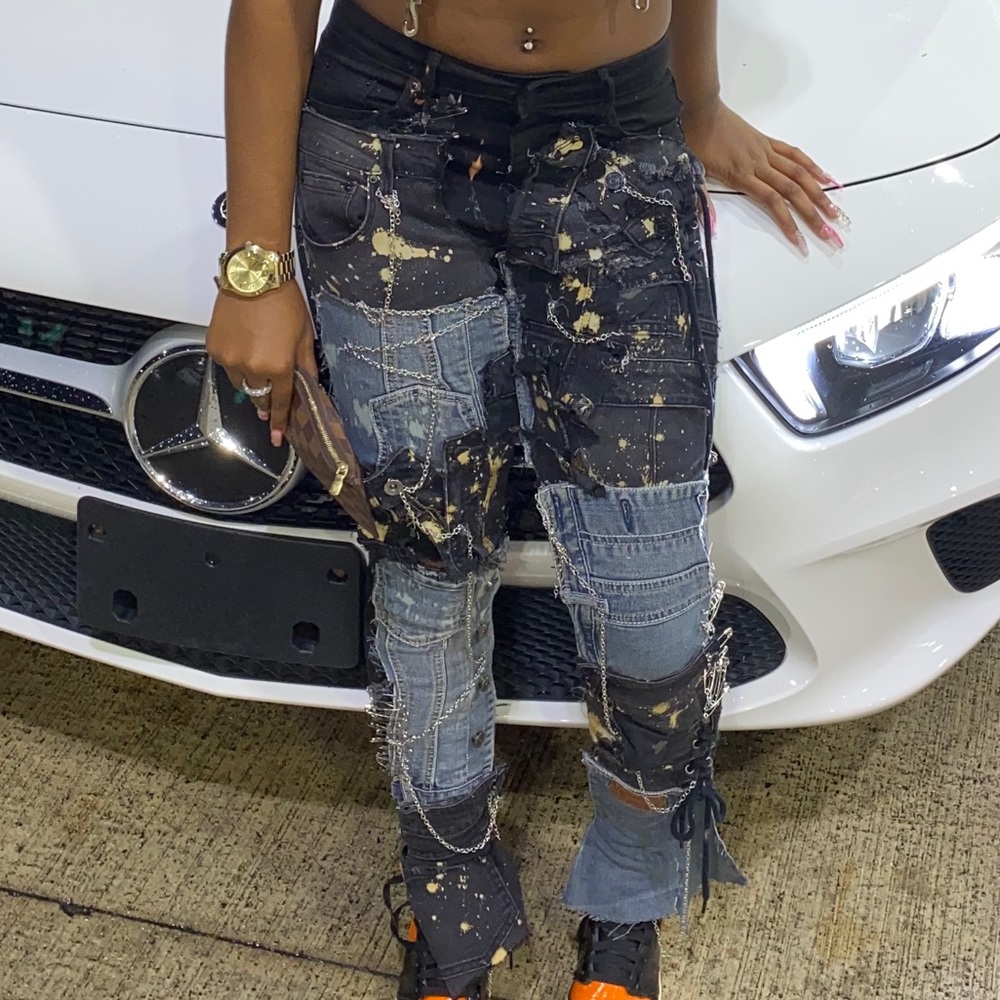 Denim patched jeans
